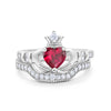 925 Sterling Silver Two Piece Claddagh Bridal Set Cubic Zirconia Heart Ring