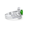 925 Sterling Silver Two Piece Claddagh Bridal Set Cubic Zirconia Heart Ring