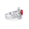 925 Sterling Silver Two Piece Claddagh Bridal Set Cubic Zirconia Heart Ring