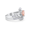 925 Sterling Silver Two Piece Claddagh Bridal Set Cubic Zirconia Heart Ring