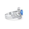 925 Sterling Silver Two Piece Claddagh Bridal Set Cubic Zirconia Heart Ring