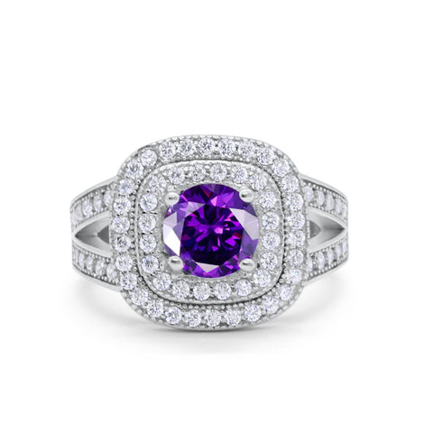 925 Sterling Silver Cubic Zirconia Double Split Shank Wedding Engagement Ring