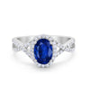925 Sterling Silver Oval Cubic Zirconia Infinity Shank Art Deco Halo Ring