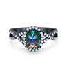 925 Sterling Silver Oval Cubic Zirconia Infinity Shank Art Deco Halo Ring