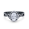 925 Sterling Silver Oval Cubic Zirconia Infinity Shank Art Deco Halo Ring
