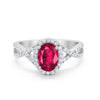 925 Sterling Silver Oval Cubic Zirconia Infinity Shank Art Deco Halo Ring