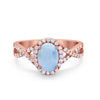 925 Sterling Silver Oval Cubic Zirconia Infinity Shank Art Deco Halo Ring