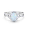 925 Sterling Silver Oval Cubic Zirconia Infinity Shank Art Deco Halo Ring