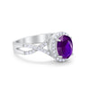925 Sterling Silver Oval Cubic Zirconia Infinity Shank Art Deco Halo Ring