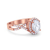 925 Sterling Silver Oval Cubic Zirconia Infinity Shank Art Deco Halo Ring