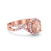 925 Sterling Silver Oval Cubic Zirconia Infinity Shank Art Deco Halo Ring
