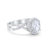 925 Sterling Silver Oval Cubic Zirconia Infinity Shank Art Deco Halo Ring