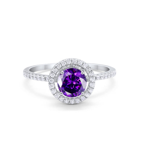 925 Sterling Silver Halo Art Deco Wedding Engagement Ring Round Cubic Zirconia