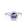925 Sterling Silver Halo Art Deco Wedding Engagement Ring Round Cubic Zirconia