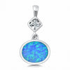 925 Sterling Silver Created Opal Square Princess Cut CZ Dangling Pendant