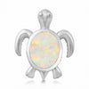 925 Sterling Silver Created Opal Turtle Pendant