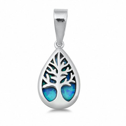 925 Sterling Silver Teardrop Pear Simulated Stone Tree of Life Pendants