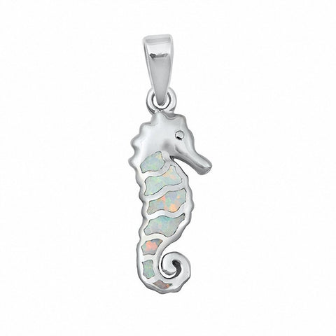 925 Sterling Silver Charm Simulated Stone Seahorse Pendant