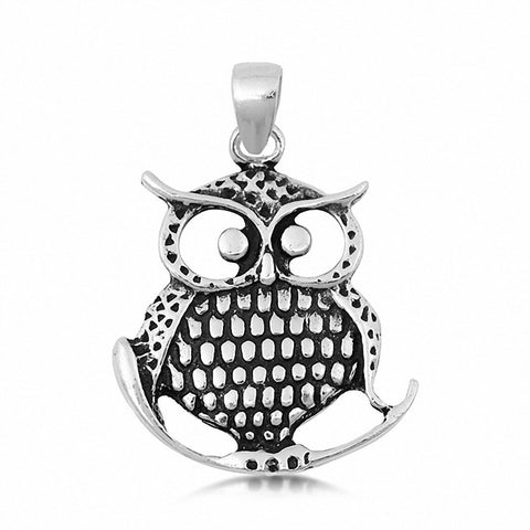 925 Sterling Silver Charm Solid Oxidized Owl Pendant