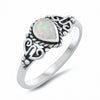 925 Sterling Silver Filigree Teardrop Pear Created Blue Opal Wedding Ring