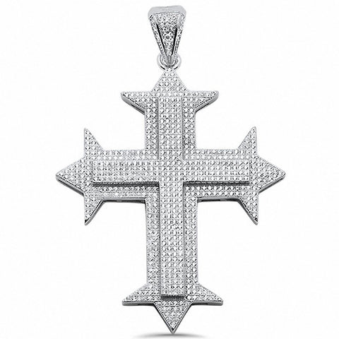 925 Sterling Silver Hip Hop Cross Round Micro Pave CZ Pendant