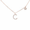 925 Sterling Silver Round CZ Dangling Star Moon Necklace Pendant