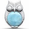 925 Sterling Silver Charm Simulated Stone Owl Pendant