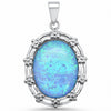 925 Sterling Silver Simulated Stone Oval Antique Style Pendant