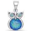 925 Sterling Silver Owl Charm Simulated Stone Pendant