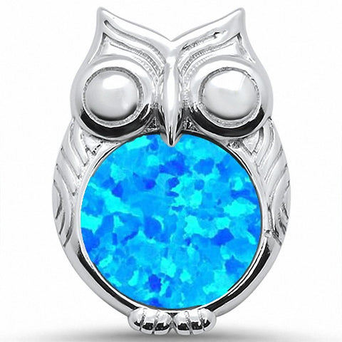 925 Sterling Silver Charm Simulated Stone Owl Pendant