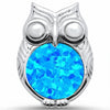 925 Sterling Silver Charm Simulated Stone Owl Pendant