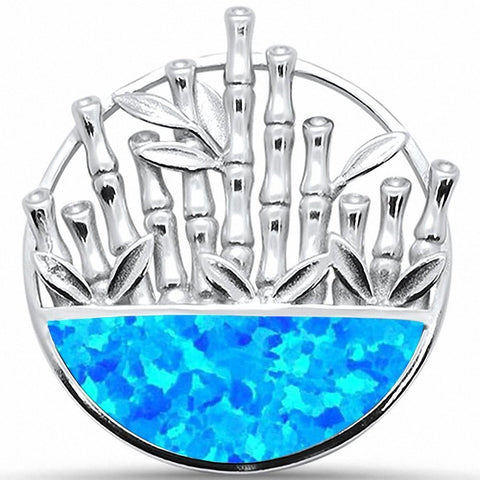 925 Sterling Silver Simulated Stone Bamboo Pendant