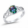 925 Sterling Silver Oval Created White Opal Black Tone Engagement Ring