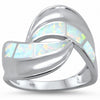 925 Sterling Silver Created Blue Opal Swirl Wave Ring
