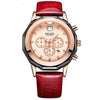Chronograph Red Leather Strap with Luminous Hands Waterproof Wrist Watch For Woman