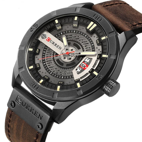 Men Military Sports Casual Leather Wrist Watch