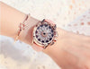 Crystal Real Leather Band With Big Dial Bracelet Wristwatch For Women