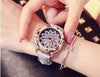 Crystal Real Leather Band With Big Dial Bracelet Wristwatch For Women