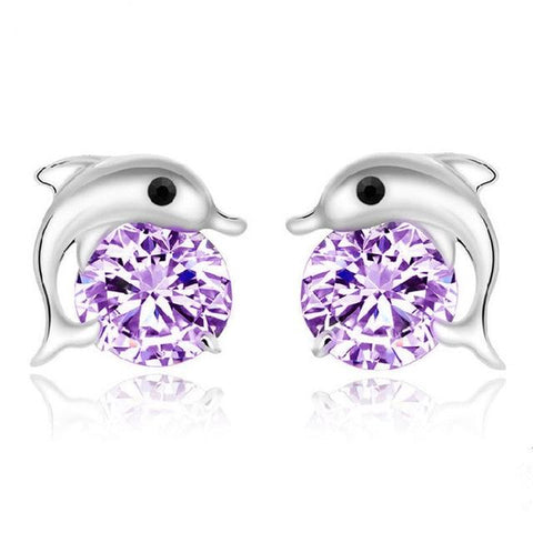 High Quality 925 Sterling Silver Plated Romantic Dolphin Love Stud Earrings For Women