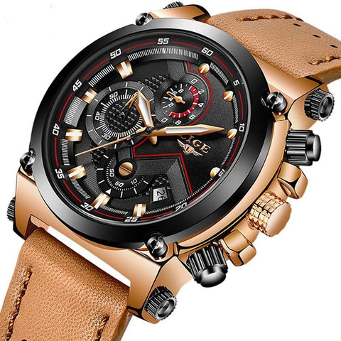 Male Watch Leather Automatic Date Quartz Waterproof Sport Clock