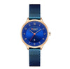 New Style Stainless Steel Gold Round Watch For Women With Blue Color