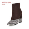 Winter High Heels Women Ankle Boots Pointed Toe Crystal Boot Party Shoes
