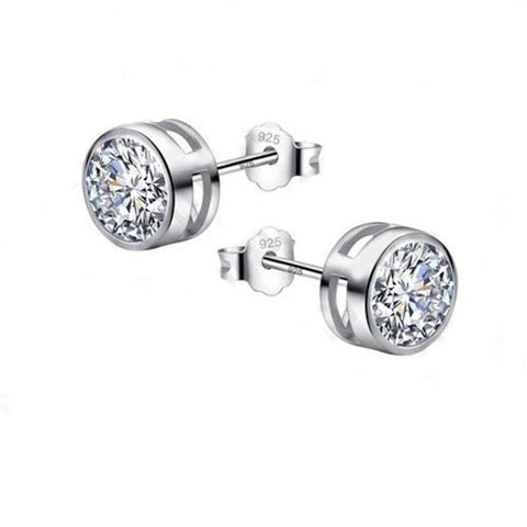 Austrian Crystal 925 Sterling Silver Classic Round Cubic Zircon Stud Earring For Women