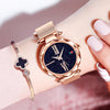 Starry Sky Magnet Buckle With Rose Gold Casual Wristwatch For Women