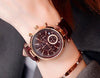 Rose Gold Steel Analog Calendar Wrist Watch With Waterproof Leather For Women