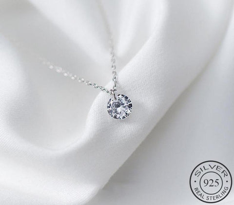 Round Crystal Pendant Necklace 925 Sterling Silver Jewelry For Women
