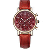 Red Leather Design Watch For Women With Calendar Multifunction