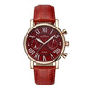 Red Leather Design Watch For Women With Calendar Multifunction