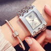 Diamonds Rectangle Dial With Stainless Steel Band Wrist Watch For Women