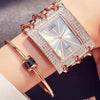 Diamonds Rectangle Dial With Stainless Steel Band Wrist Watch For Women